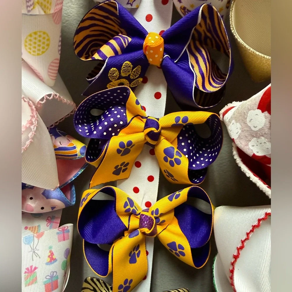 Purple & Gold LSU Tigers Paw Print Ribbon Hair Bows - Kids Accessories